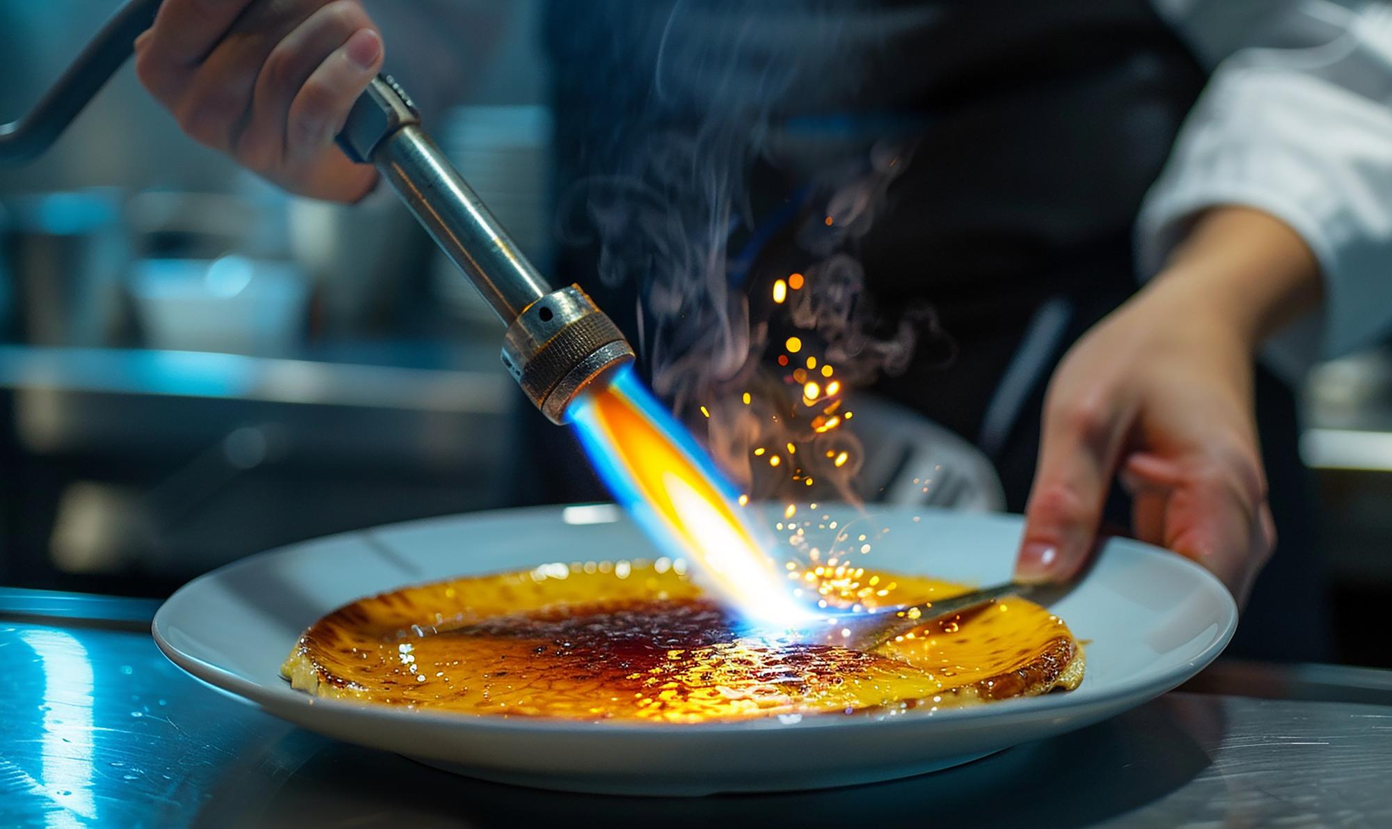 Chef preparing a precise plated dish in a modern kitchen